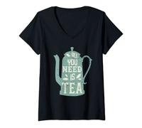 Womens All you need is Tea | Teacup Teapot V-Neck T-Shirt