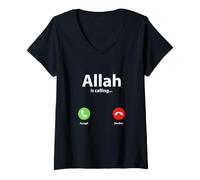Women's Allah is Calling Accept Decline Islam Religion V-Neck T-Shirt