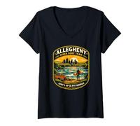 Women's Allegheny River Surf Team Pittsburgh Funny Surfer 412 Love V-Neck T-Shirt