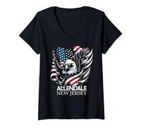 Womens Allendale New Jersey 4th Of July USA American Flag V-Neck T-Shirt