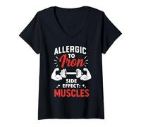 Womens Allergic to Iron | Funny Gym Workout Bodybuilding Fitness V-Neck T-Shirt