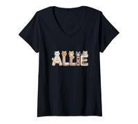 Womens Allie Cat Trees - Personalized Cute Name Word Art V-Neck T-Shirt