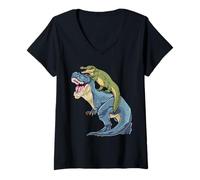Womens Alligator Riding Dinosaur T Rex Crocodile Dino Gator Funny V-Neck T-Shirt