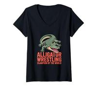 Womens Alligator Wrestling Champion of The World Illustration V-Neck T-Shirt