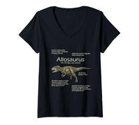 Women's Allosaurus Dinosaur Facts Jurassic Prehistoric Paleontology V-Neck T-Shirt