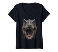 Women's Allosaurus Face Dinosaur Wildlife Nature Dino Allosaurus V-Neck T-Shirt
