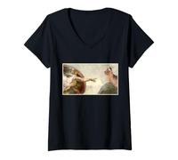 Womens Almighty Slap Funny Cat God Creation of Adam Meme Jesus Art V-Neck T-Shirt