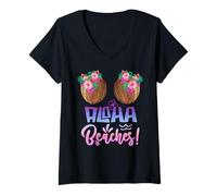 Women's Aloha Beaches Hawaiian Tropical Coconut Bra V-Neck T-Shirt