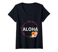 Womens Aloha Hawaiian Hula Hula for Lessons Tropical Hawaii Hibiscus V-Neck T-Shirt