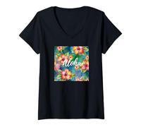 Womens Aloha Hibiscus Flowers oahu Maui Kauai Live pono Honeymoon V-Neck T-Shirt