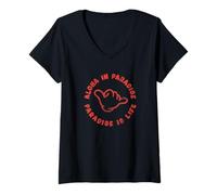 Women's Aloha in Paradise Shaka Hawaii Vintage Style V-Neck T-Shirt