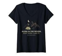 Women's Alone in The Woods Solo Camping Wilderness & Nature Lover V-Neck T-Shirt