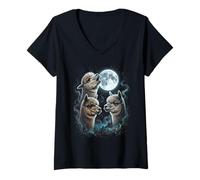 Women's Alpaca Funny Howl Full Moon Weird Cursed V-Neck T-Shirt