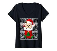Women's Alpaca Llama in Christmas Socks Cute Holiday Ugly Xmas V-Neck T-Shirt