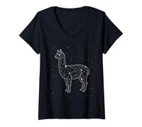 Women's Alpaca Lover Constellation Llama Animal Line Art Geometric V-Neck T-Shirt