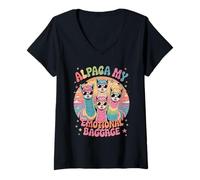Womens Alpaca My Emotional Baggage Funny Alpaca Llama Humor V-Neck T-Shirt