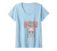 Women's Alpaca My Feelings Funny Animal Humorous Emotions V-Neck T-Shirt