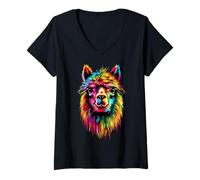 Womens Alpaca Pop Art Colorful Colors Llama Popart Rainbow Alpacas V-Neck T-Shirt