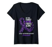 Womens Alpha-1 Antitrypsin Deficiency Awareness Month Purple Ribbon V-Neck T-Shirt