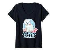Women's Alpha 2000 Funny Male Cat Kitten Aesthetic Harajuku V-Neck T-Shirt