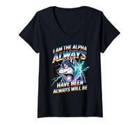 Womens Alpha Always Been Alpha Man Wolves Jokes Dad Alpha Wolf V-Neck T-Shirt
