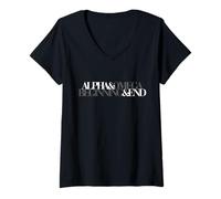 Womens Alpha and Omega Beginning and End Scripture Design - God V-Neck T-Shirt