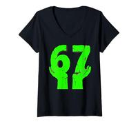 Women's Alpha Gen 6 7 Mindset Bold Numbers Graphic V-Neck T-Shirt