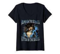Womens Alpha in The Streets Kitten in Sheets Funny Werewolf Wolf V-Neck T-Shirt