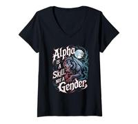 Womens Alpha is A Skill Not A Gender Fearless Wolf Women Alpha Girl V-Neck T-Shirt