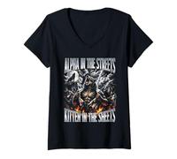 Women's Alpha Streets Kitten in The Sheets Funny Wolf Meme V-Neck T-Shirt