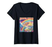 Womens Alpha Wolf (Funny Unicorn Rainbow Graphic) V-Neck T-Shirt