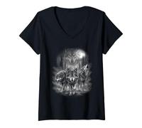 Women's Alpha Wolf Howling at The Moon Forest Wildlife Art Design V-Neck T-Shirt