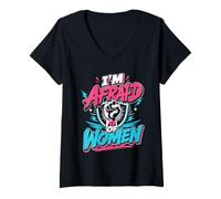 Women's Alpha Wolf I'm Afraid of Women Funny Wolves V-Neck T-Shirt