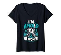 Women's Alpha Wolf I'm Afraid of Women Funny Wolves V-Neck T-Shirt