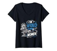 Women's Alpha Wolf I'm Afraid of Women Funny Wolves V-Neck T-Shirt