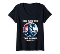 Women's Alpha Wolf Shirt Werewolf Meme Shirts for Men Wolf Meme V-Neck T-Shirt