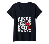 Womens Alphabet I Love You Hidden Message V-Neck T-Shirt