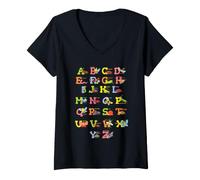 Women's Alphabet Insects Bug Lover Kids Nature Design V-Neck T-Shirt