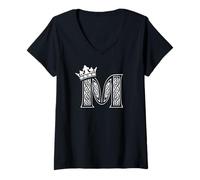 Women's Alphabet T Shirt- Initial Letter M and King Queen Crown Tee V-Neck T-Shirt