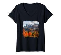 Women's Alpine Autumn Valley Mountain Peaks Scenic Landscape V-Neck T-Shirt