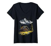 Womens Alpine Cabin Rustic V-Neck T-Shirt