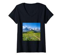Women's Alpine Meadow Mountain Path Valley Landscape Photography V-Neck T-Shirt