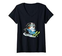 Womens Alpine Snow Dog On Skis Cute Bernese Mountain V-Neck T-Shirt