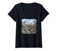 Women's Alpine Stream Rocky Valley Snow Peak Panorama V-Neck T-Shirt