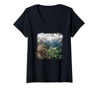 Women's Alpine Valley River Bend Mountain Overlook Scenic V-Neck T-Shirt