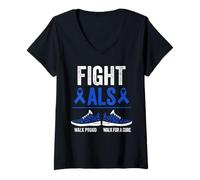 Womens ALS Warrior Amyotrophic Lateral Sclerosis V-Neck T-Shirt