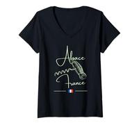 Womens Alsace France Corkscrew Vineyard Art Wine French Flag V-Neck T-Shirt