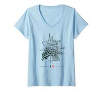 Womens Alsace France Grapes Vineyard Art Wine French Flag V-Neck T-Shirt