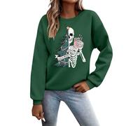 Women's Alternative Christmas Sweatshirt with Skeleton Motif - Funny Jumper with Saying 'Sorta Scary, Sorta Merry' Gothic Christmas Jumper for a Special Look, Style_t02 Green, L