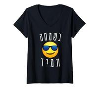 Women's Always Be Happy B'Simcha Tamid Choose Happiness Jewish Purim V-Neck T-Shirt